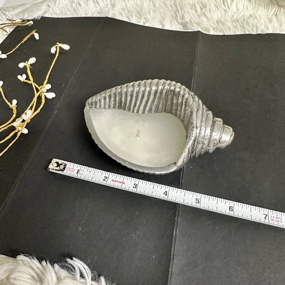 Pottery Barn‎ Silver Tone Small Filled Shell Candle Holder 2.1 oz NEW